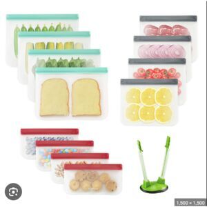 LeMuna 13 Piece Pack Reusable Food Grade Storage Bags Kit 12 Bags & 1 Baggy Rack